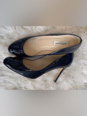 LK Bennett Navy Patent Bow Pump